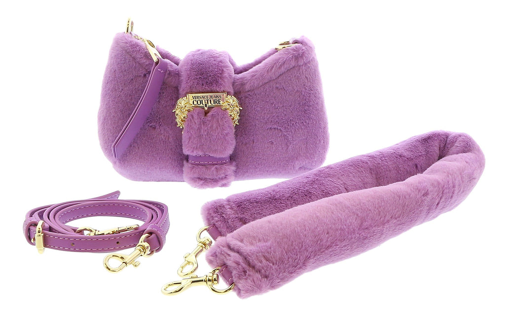 Versace Jeans Couture Lilac Faux Fur Baroque Buckle Mini Shoulder Bag