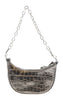 Versace Jeans Couture Gun Metal Half Moon Croc Embossed Zipper Hobo Bag