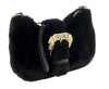 Versace Jeans Couture Black Faux Fur Baroque Buckle Mini Shoulder Bag
