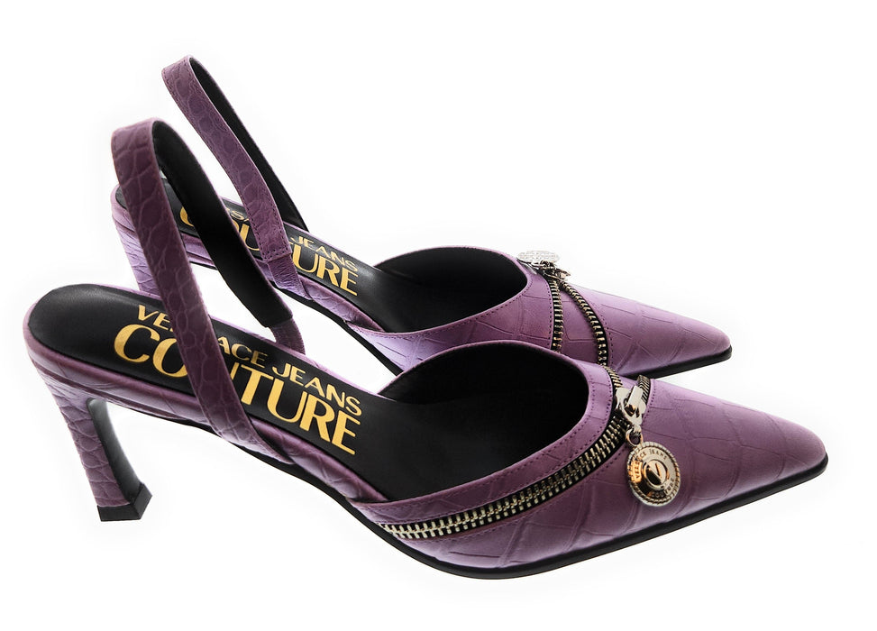 Versace Jeans Couture Womens Lilac   Zipper  High Heel Slingback-