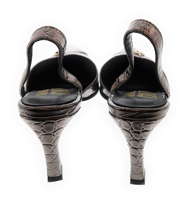 Versace Jeans Couture Womens Gun Metal   Zipper  High Heel Slingback-