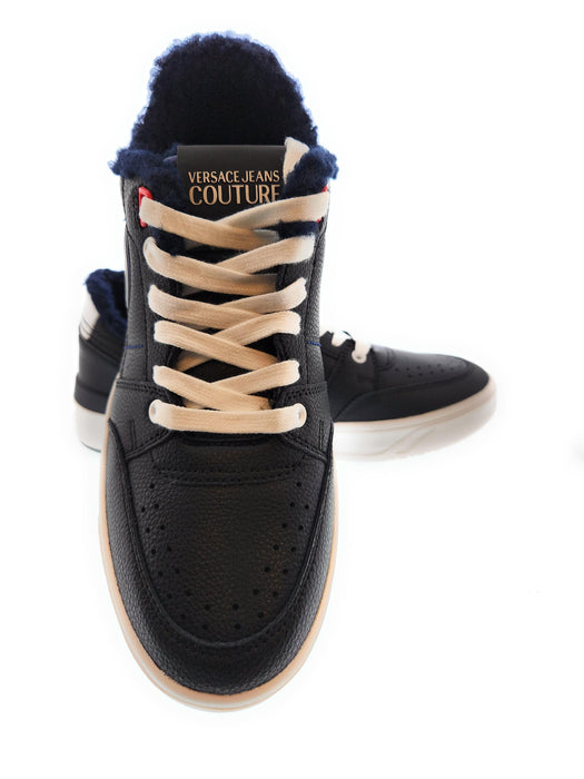 Versace Jeans Couture Mens Black Fuzzy Lined Sneakers