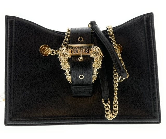 Versace Jeans Couture Black Medium Baroque Buckle Shoulder Bag