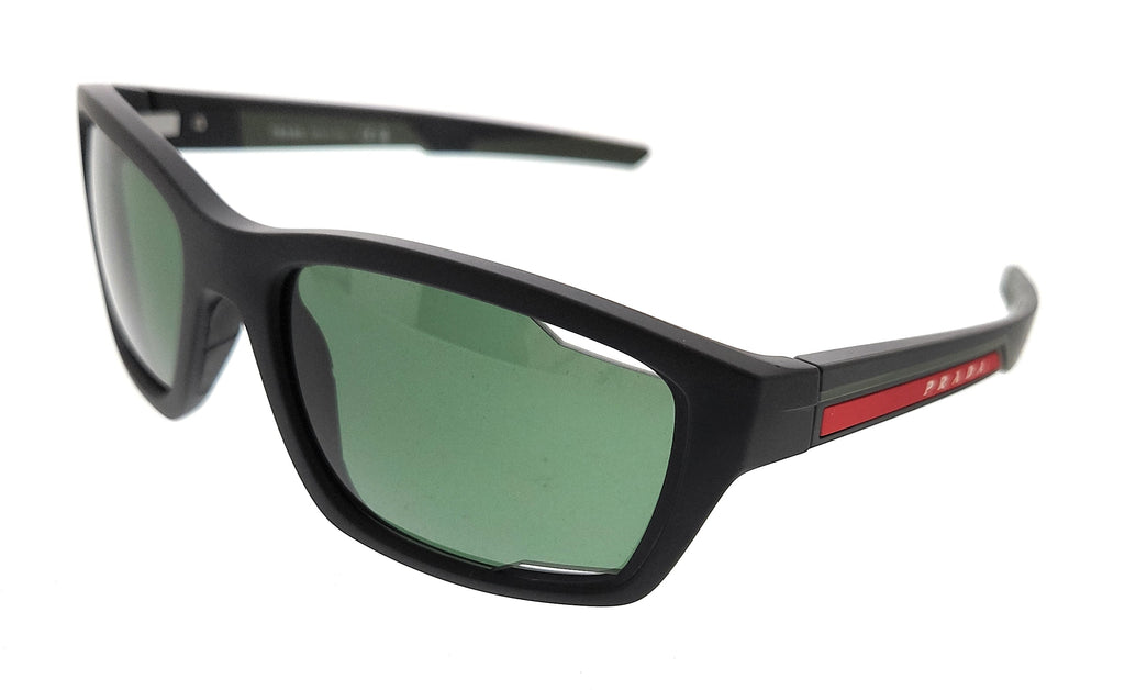 Prada Linea Rossa  Matte Black/Blue Rectangular Sunglasses