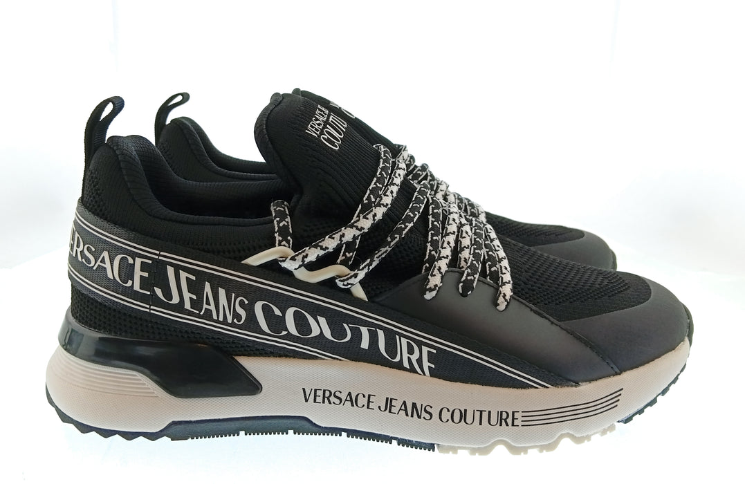 Versace Jeans Couture Mens Black / White Logo Runner Sneakers-