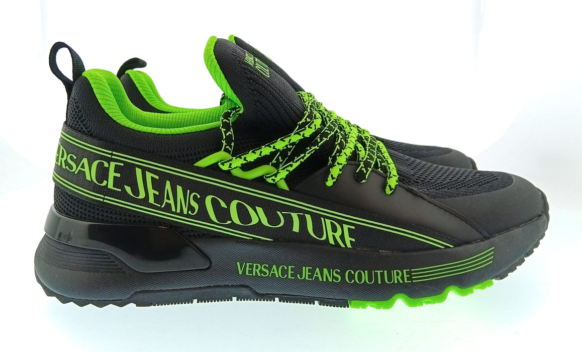 Versace Jeans Couture Mens Black / Neon Green Neon Accent Runner Sneakers-