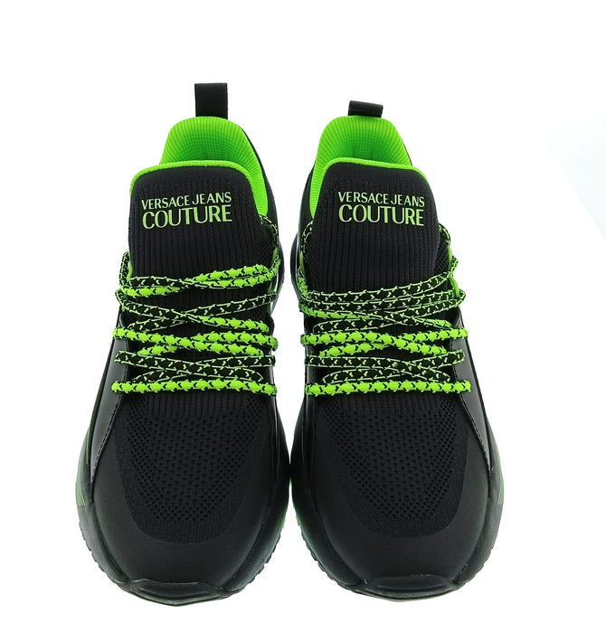 Versace Jeans Couture Mens Black / Neon Green Neon Accent Runner Sneakers-