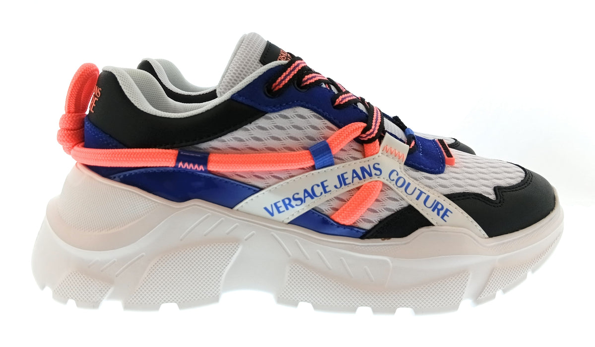 Versace Jeans Couture Mens White / Navy / Coral Multicolor Runner Sneakers-