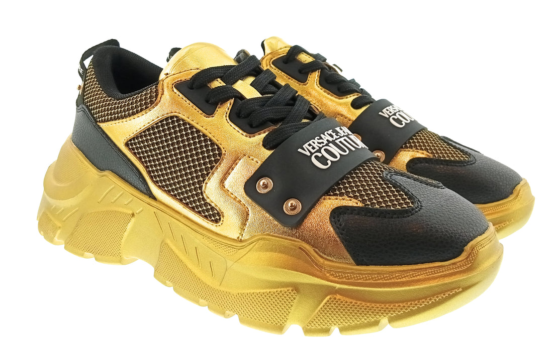 Versace Jeans Couture Mens Gold / Black Metallic Chunky Sneakers-
