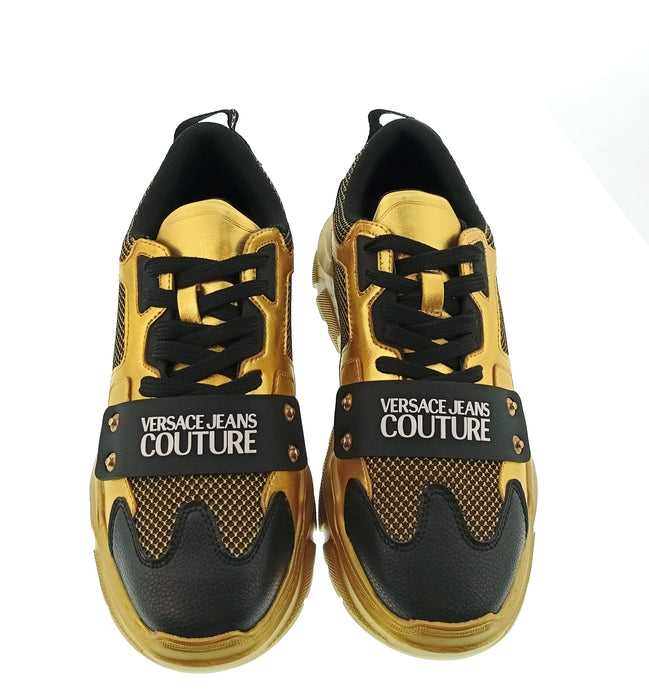 Versace Jeans Couture Mens Gold / Black Metallic Chunky Sneakers-
