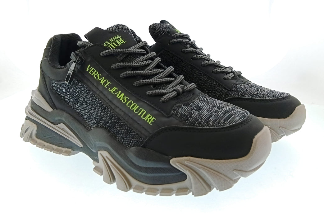 Versace Jeans Couture Mens Black / Gray / Neon Green Chunky Knit Runner Sneakers-7