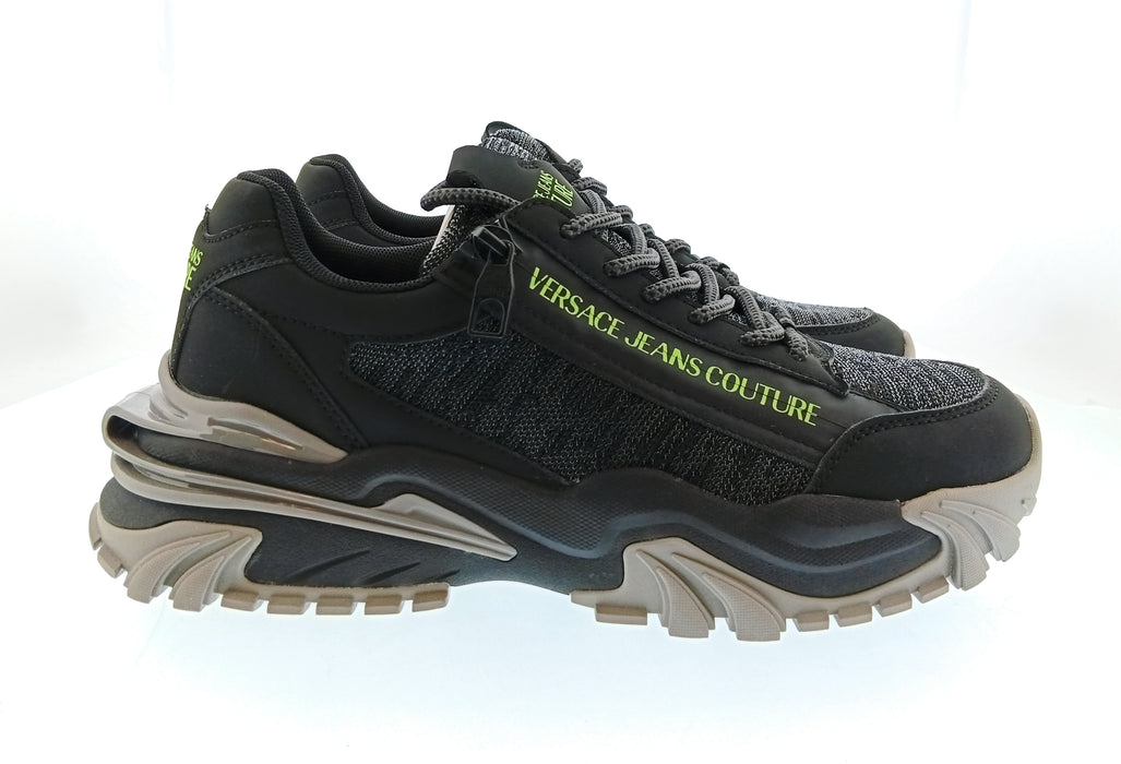 Versace Jeans Couture Mens Black / Gray / Neon Green Chunky Knit Runner Sneakers-