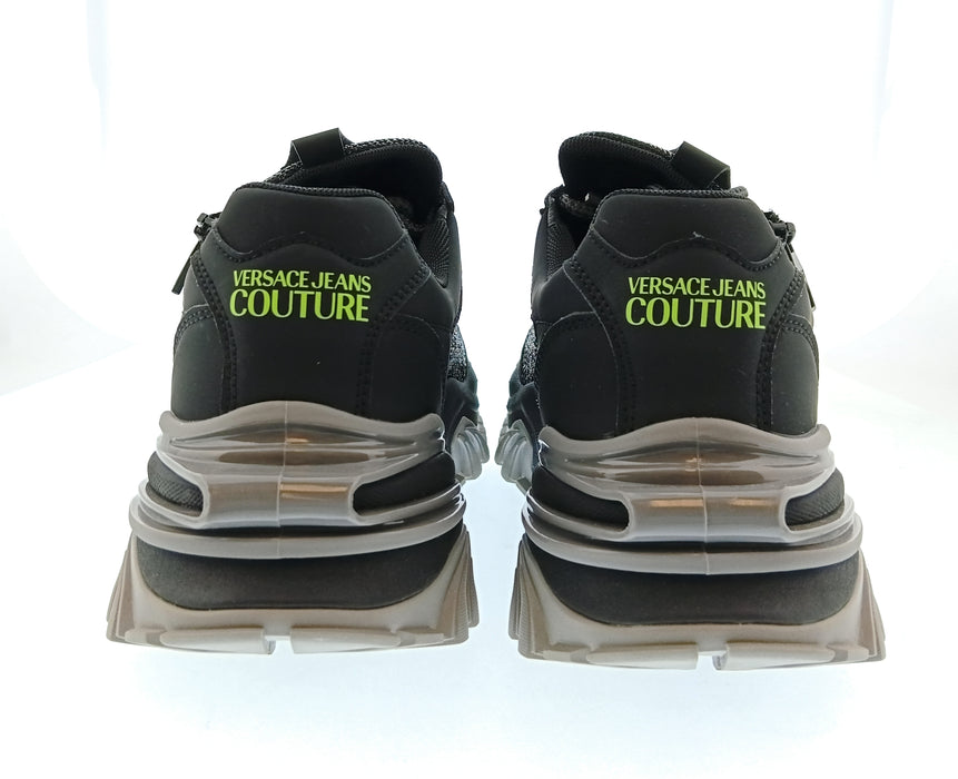 Versace Jeans Couture Mens Black / Gray / Neon Green Chunky Knit Runner Sneakers-