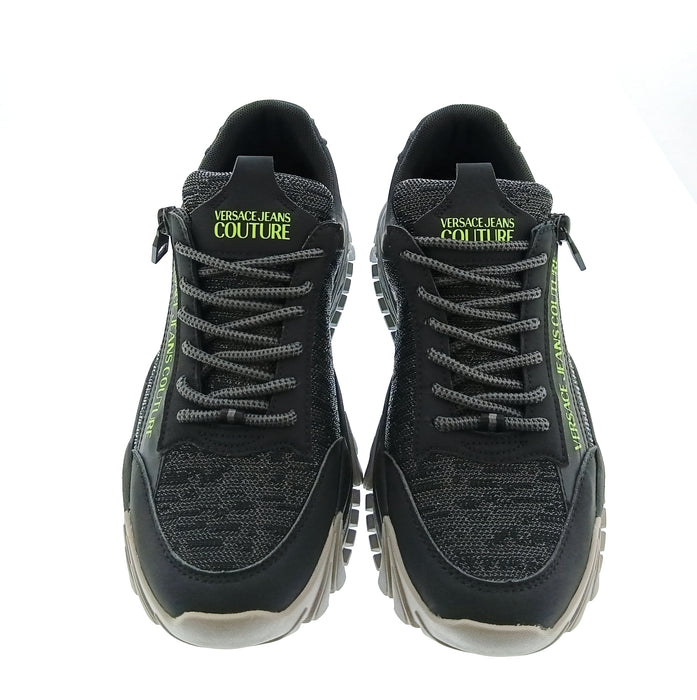 Versace Jeans Couture Mens Black / Gray / Neon Green Chunky Knit Runner Sneakers-