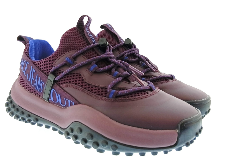Versace Jeans Couture Mens Burgundy / Purple / Blue Logo Runner Sneakers-