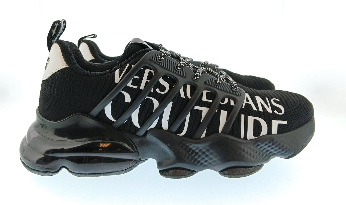 Versace Jeans Couture Mens Black / White Typography Runner Sneakers-