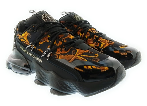 Versace Jeans Couture Mens Black / Orange Baroque Runner Sneakers-
