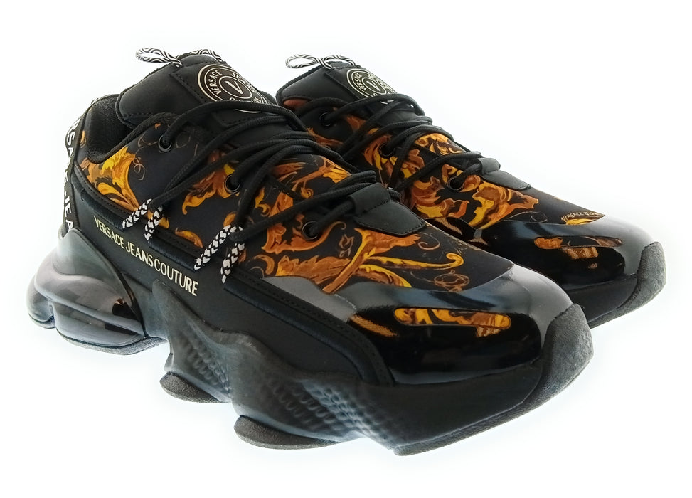 Versace Jeans Couture Mens Black / Orange Baroque Runner Sneakers-