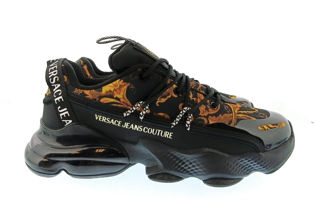 Versace Jeans Couture Mens Black / Orange Baroque Runner Sneakers-