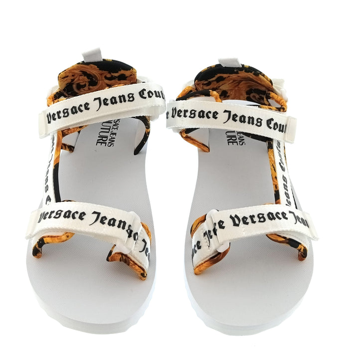 Versace Jeans Couture Mens White / Orange / Black Logo Strap Trek Sandals-