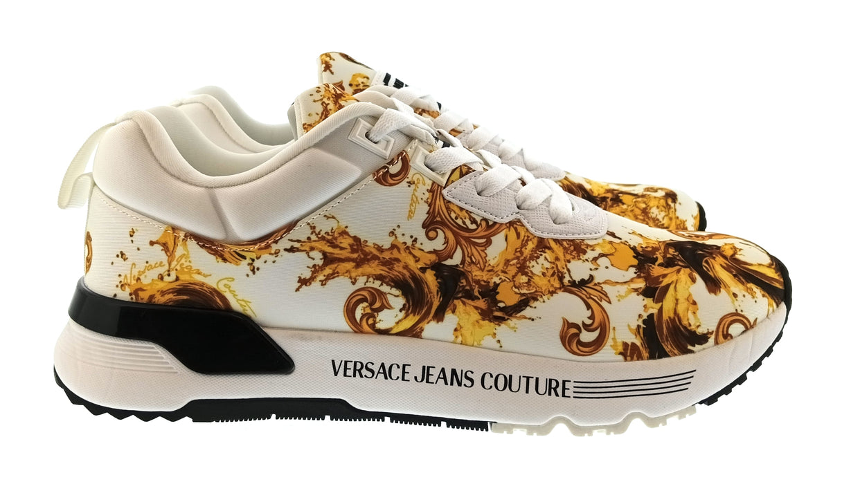 Versace Jeans Couture Mens White / Gold Baroque Runner Sneakers-