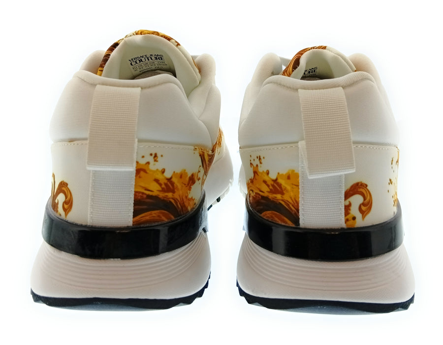 Versace Jeans Couture Mens White / Gold Baroque Runner Sneakers-