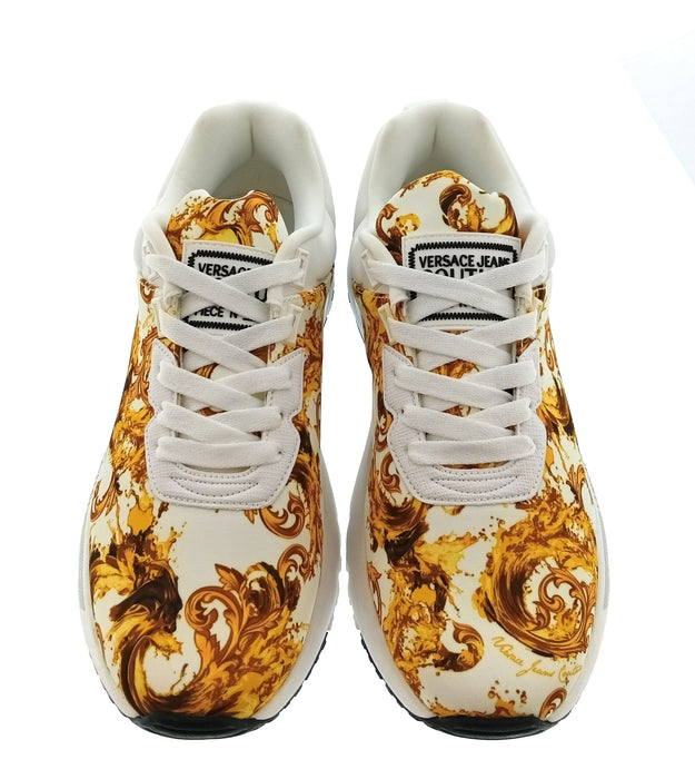 Versace Jeans Couture Mens White / Gold Baroque Runner Sneakers-