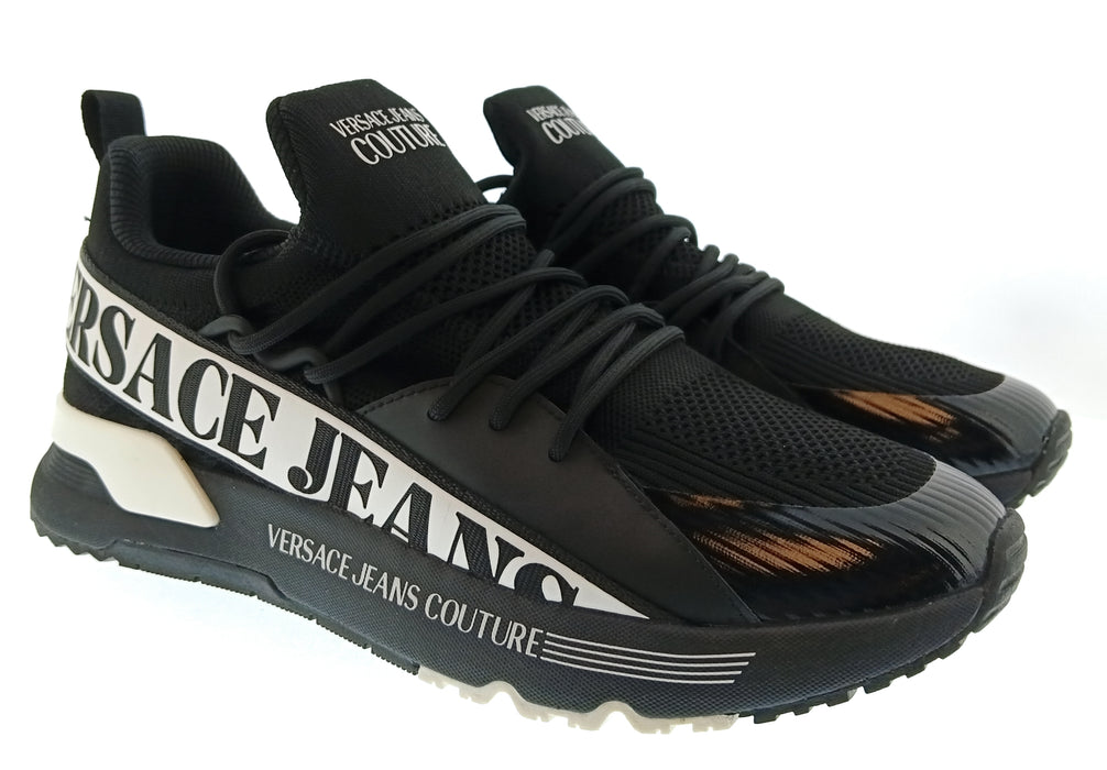 Versace Jeans Couture Mens Black / White Logo Runner Sneakers-
