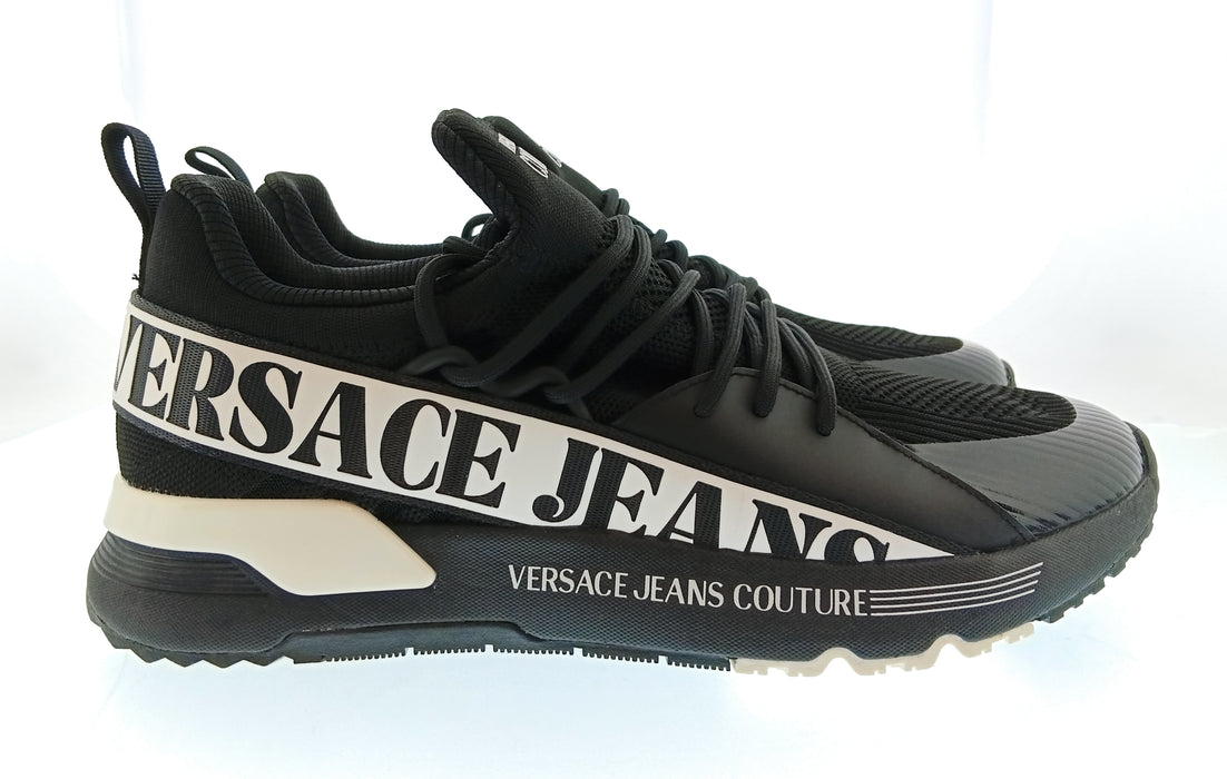 Versace Jeans Couture Mens Black / White Logo Runner Sneakers-
