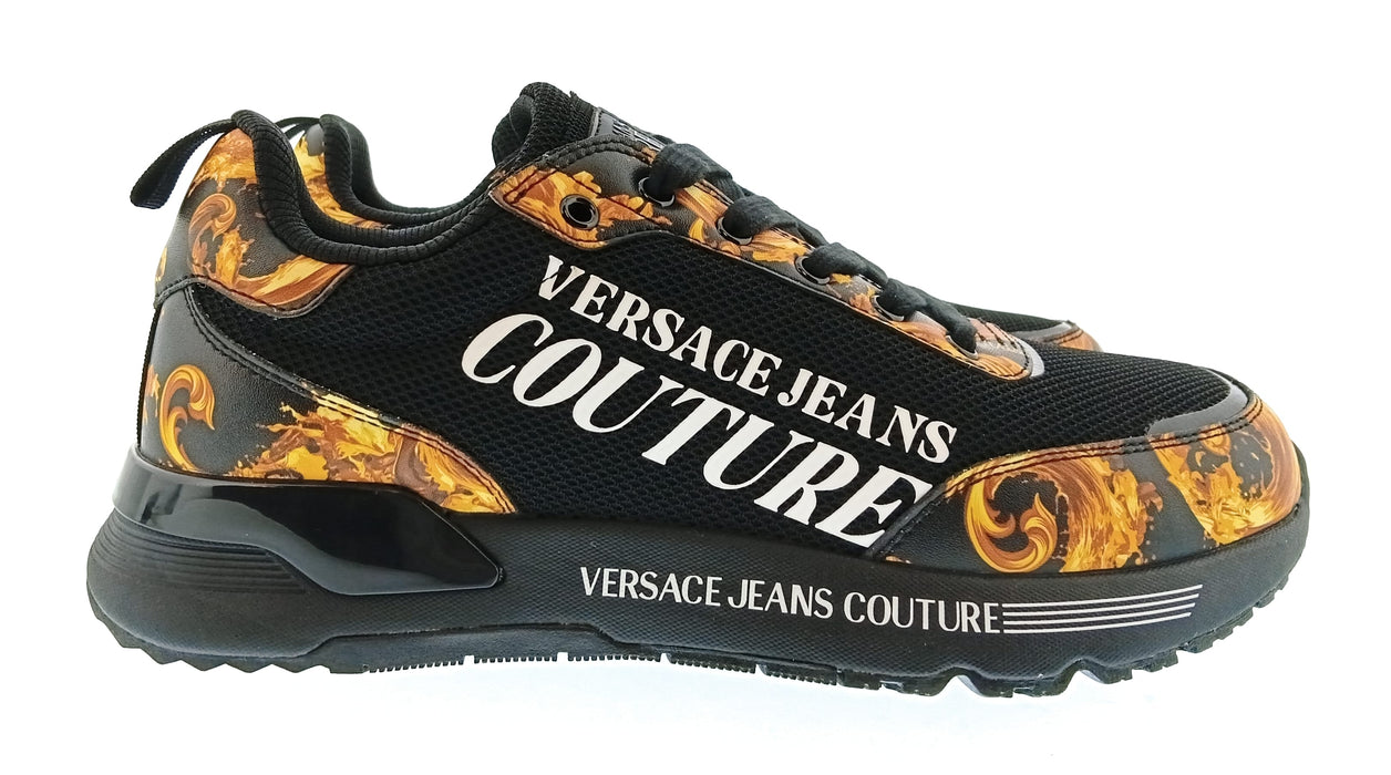 Versace Jeans Couture Mens Black / Gold Baroque Logo Runner Sneakers-