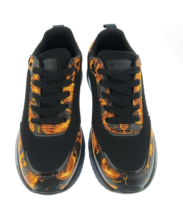 Versace Jeans Couture Mens Black / Gold Baroque Logo Runner Sneakers-