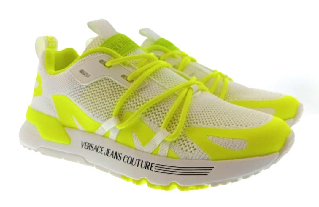 Versace Jeans Couture Mens White / Neon Yellow Neon Cage Runner Sneakers-