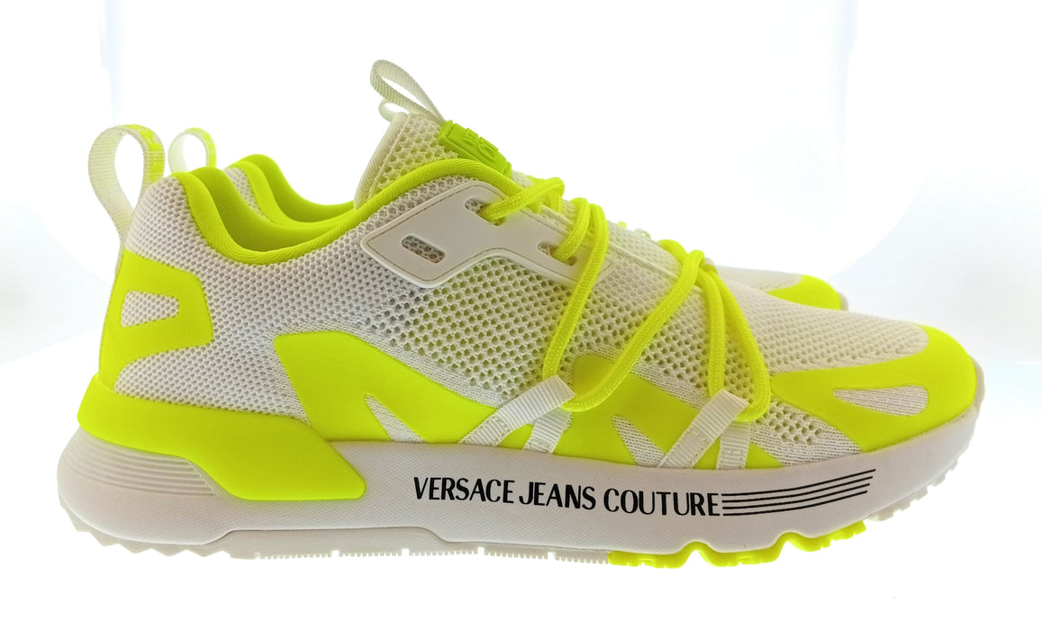 Versace Jeans Couture Mens White / Neon Yellow Neon Cage Runner Sneakers-