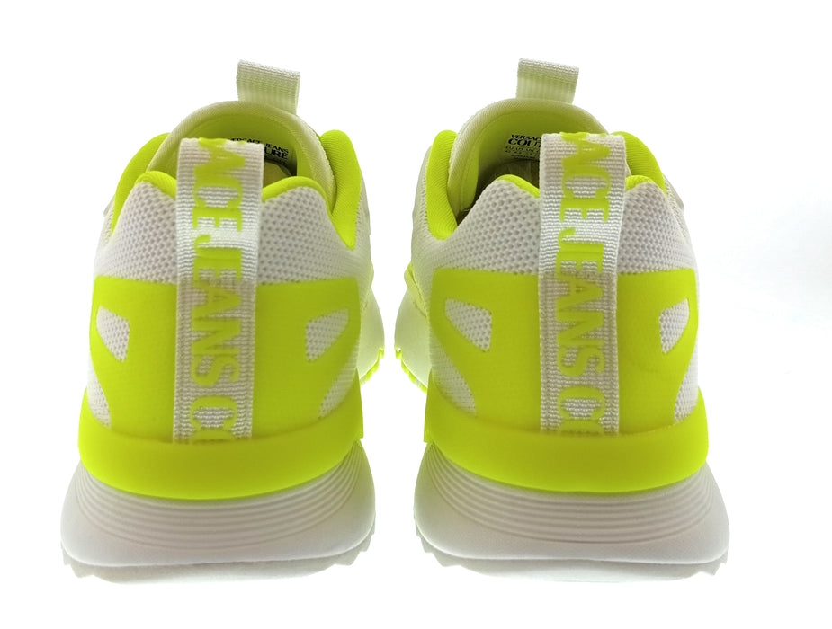 Versace Jeans Couture Mens White / Neon Yellow Neon Cage Runner Sneakers-