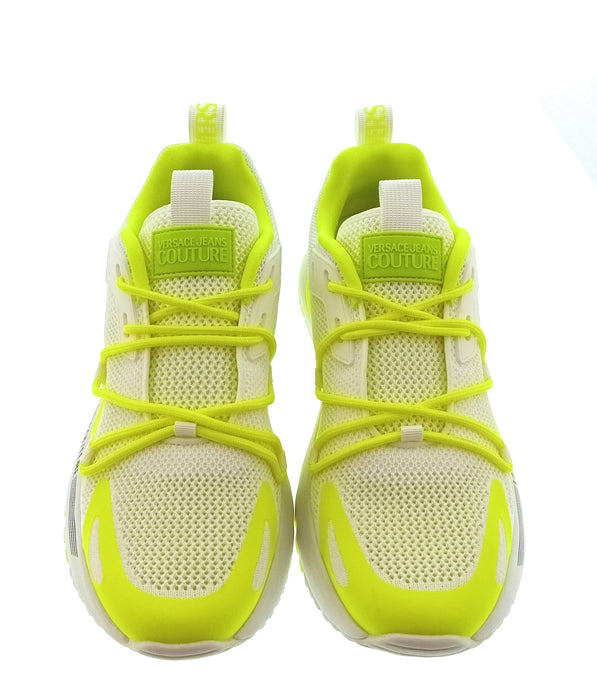 Versace Jeans Couture Mens White / Neon Yellow Neon Cage Runner Sneakers-