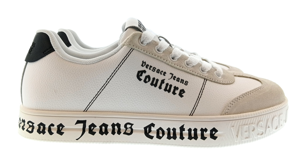 Versace Jeans Couture Mens Beige / White / Black Logo Platform Sneakers-