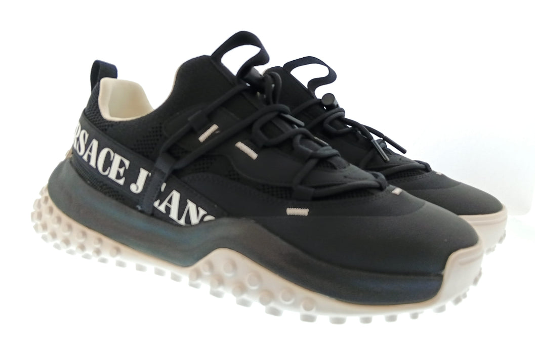 Versace Jeans Couture Mens Black / White Logo Bubble-Sole Sneakers-