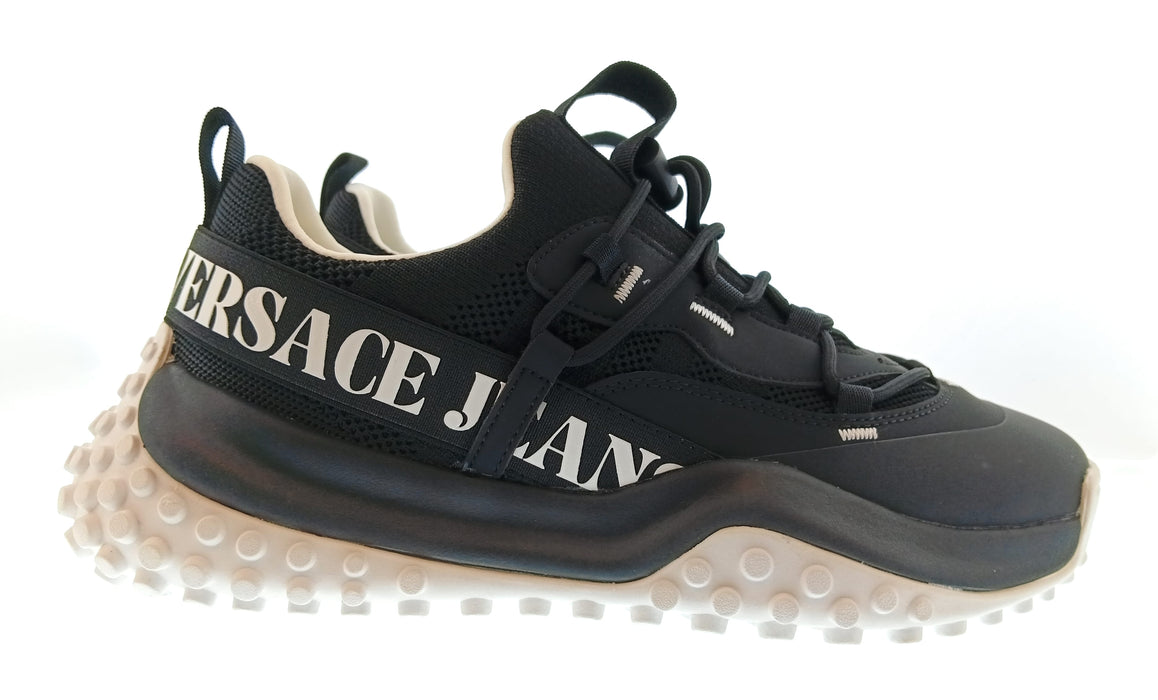 Versace Jeans Couture Mens Black / White Logo Bubble-Sole Sneakers-