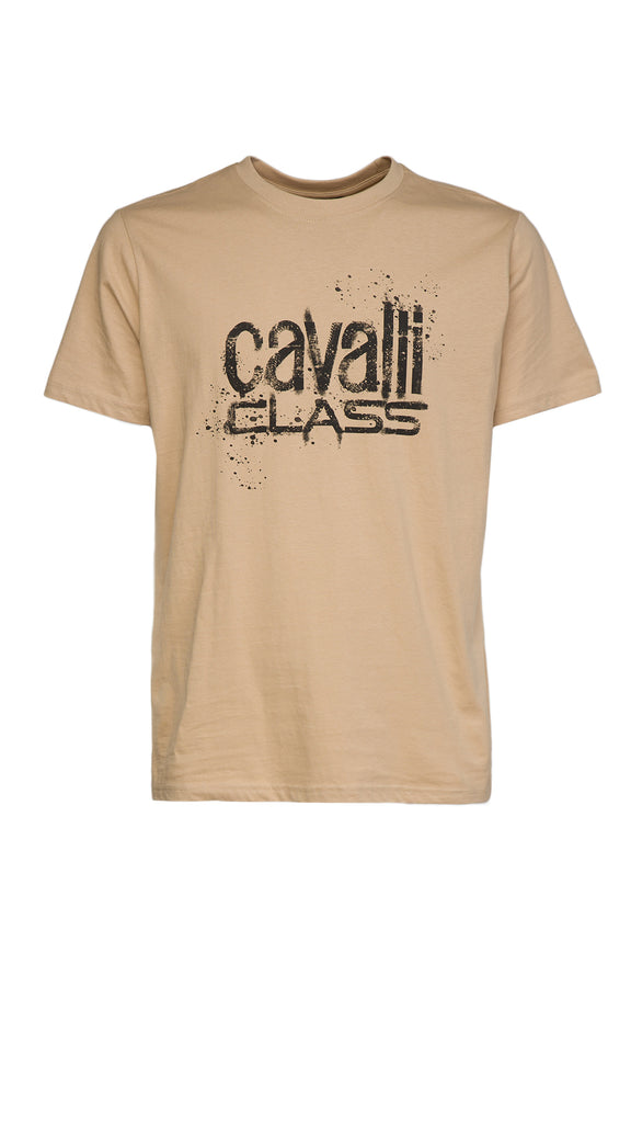 Cavalli Class Sand Spray Print Signature Fashion T-Shirt -L