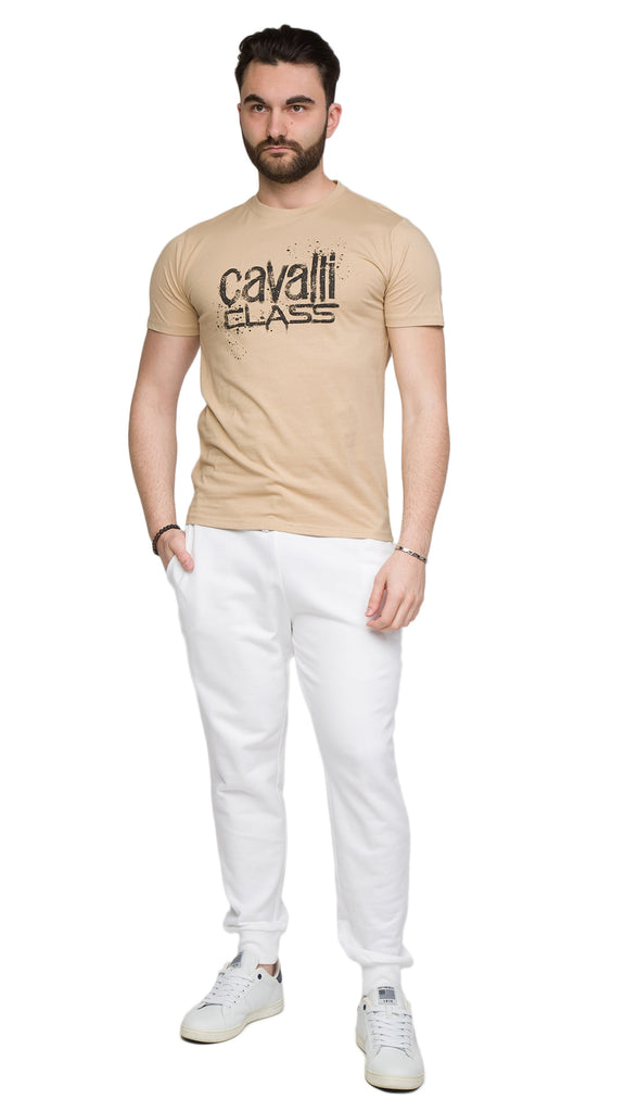 Cavalli Class Sand Spray Print Signature Fashion T-Shirt -