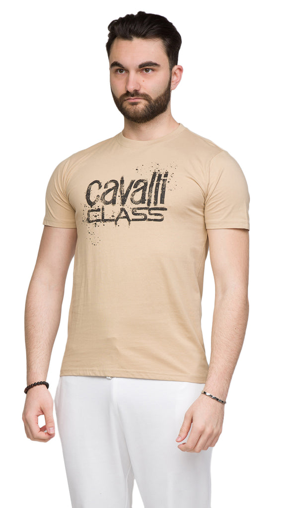 Cavalli Class Sand Spray Print Signature Fashion T-Shirt -