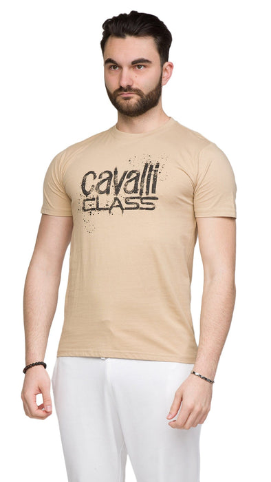 Cavalli Class Sand Spray Print Signature Fashion T-Shirt -