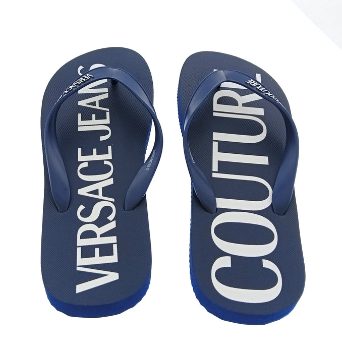 Versace Jeans Couture Mens Navy / White Logo Flip-Flops-