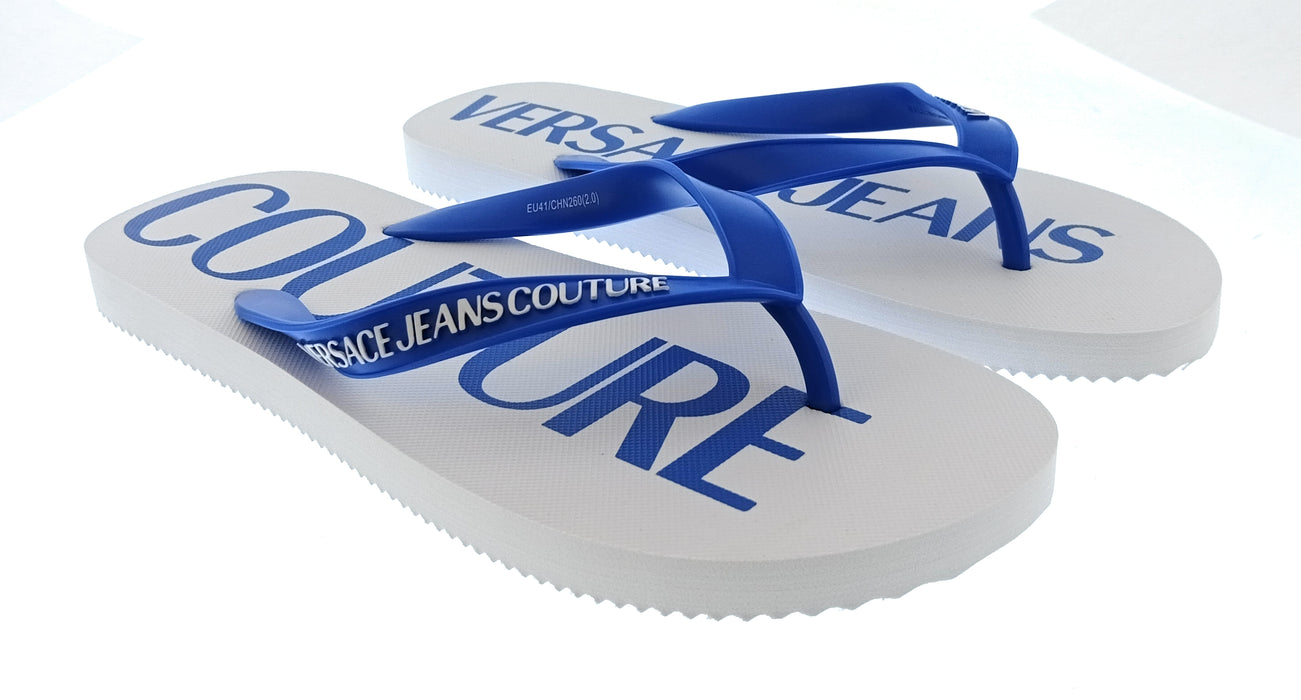 Versace Jeans Couture Mens White / Royal Blue Logo Flip-Flops-6