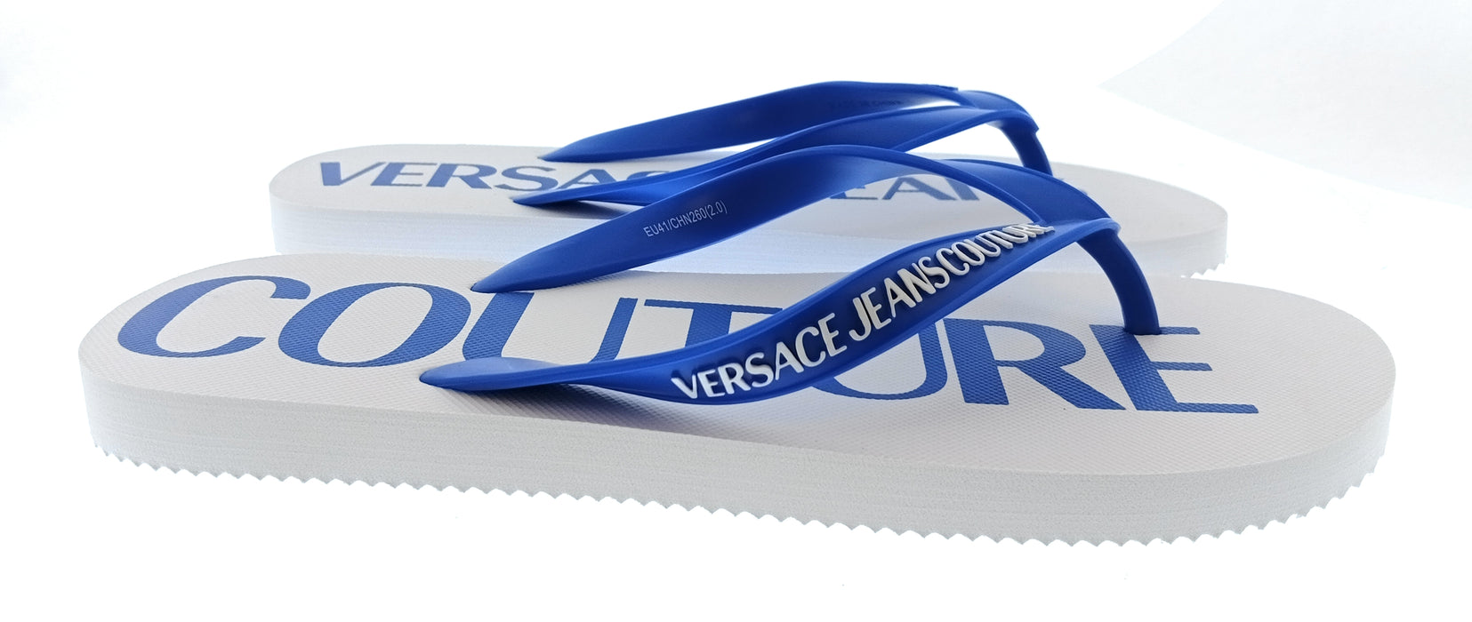 Versace Jeans Couture Mens White / Royal Blue Logo Flip-Flops-