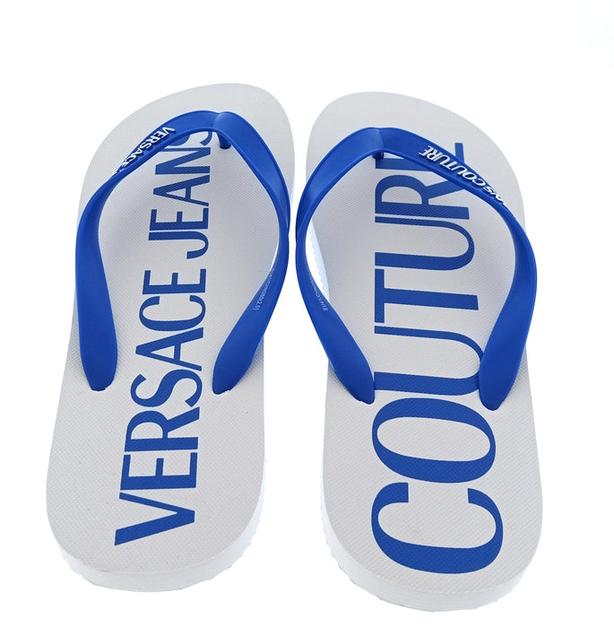 Versace Jeans Couture Mens White / Royal Blue Logo Flip-Flops-