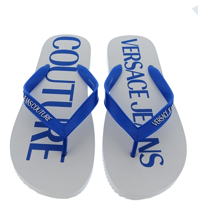 Versace Jeans Couture Mens White / Royal Blue Logo Flip-Flops-