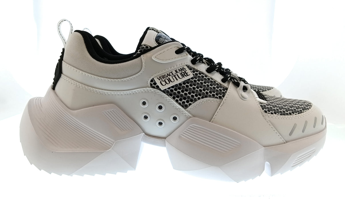 Versace Jeans Couture Mens White / Black Mesh Chunky Sneakers-