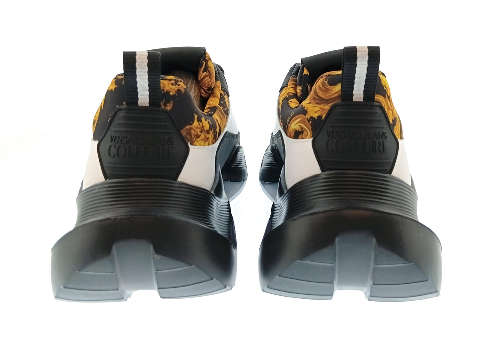 Versace Jeans Couture Mens Black / White / Gold Baroque Accent Chunky Sneakers-