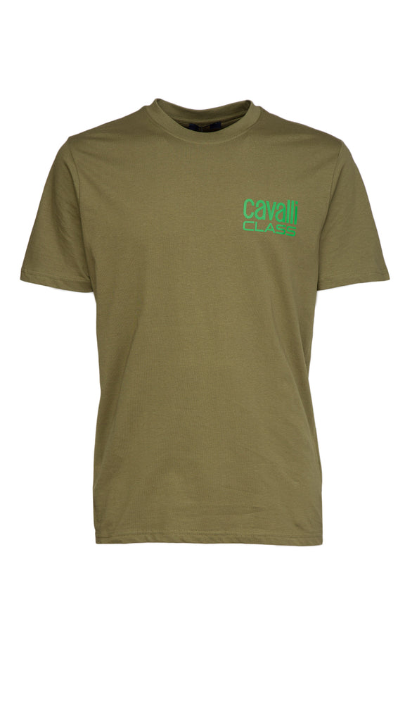 Cavalli Class Military Green Signature  Logo Fashion T-Shirt-L